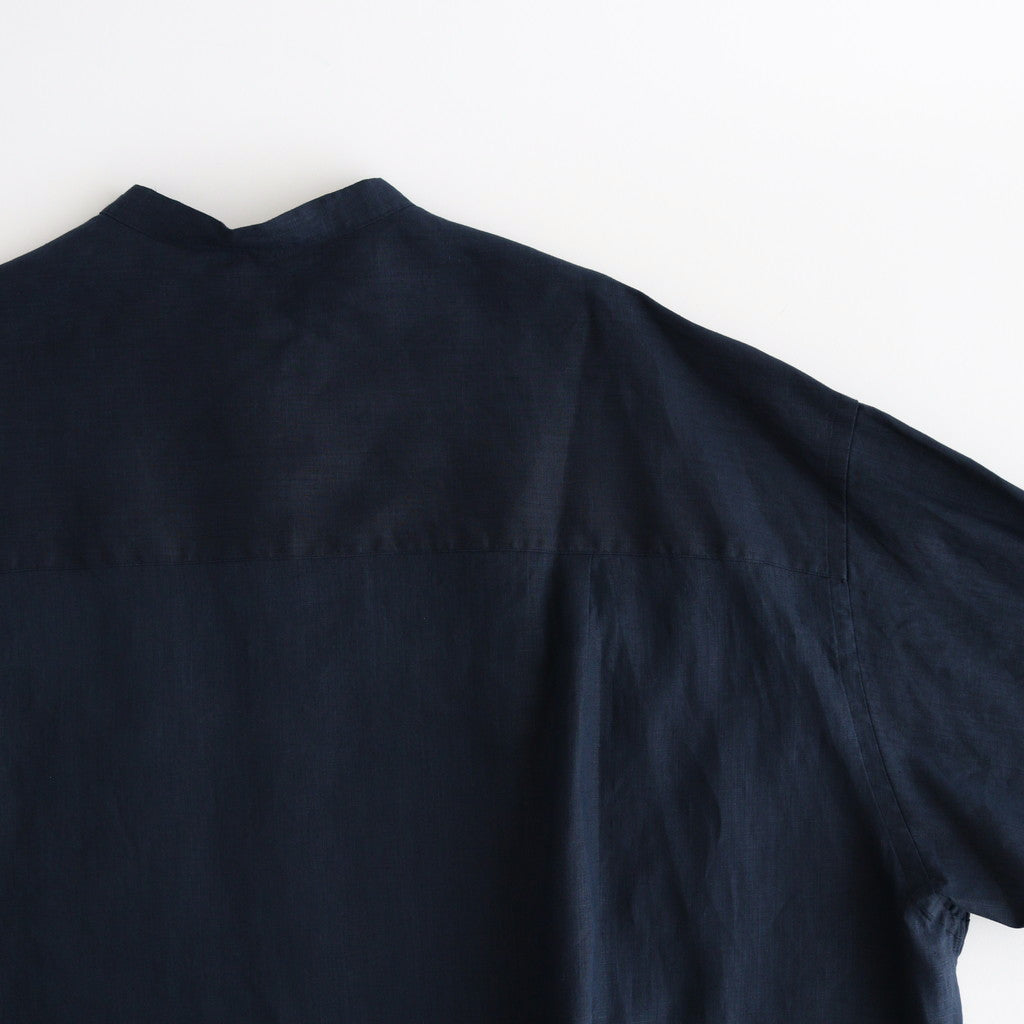 Linen L/S Oversized Band Collar Shirt #NAVY [GM241-50274B]