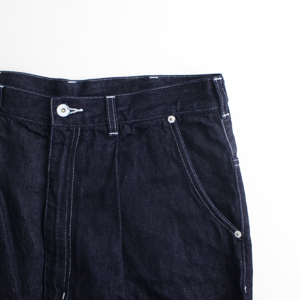 綿麻デニム 製品洗 ワイドテーパードパンツ #INDIGO [HM-P024-051]