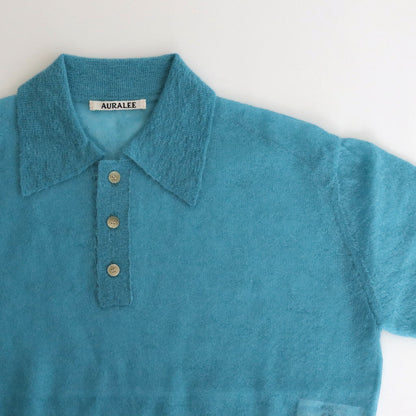 KID MOHAIR SHEER KNIT SHORT POLO #TURQUOISE BLUE [A24SP03FG]