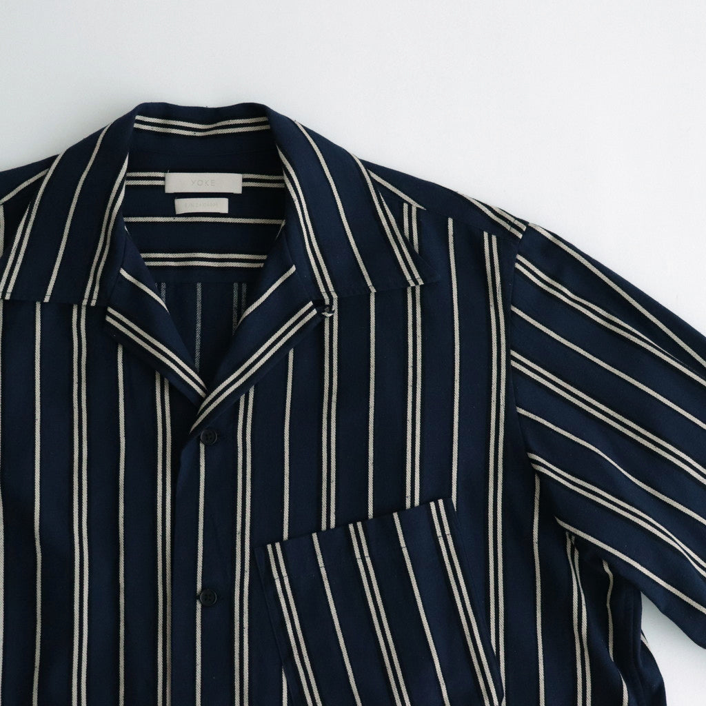 STRIPE OPEN COLLAR FRINGE SHIRT #NAVY [YK24SS0640SH]