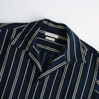 STRIPE OPEN COLLAR FRINGE SHIRT #NAVY [YK24SS0640SH]