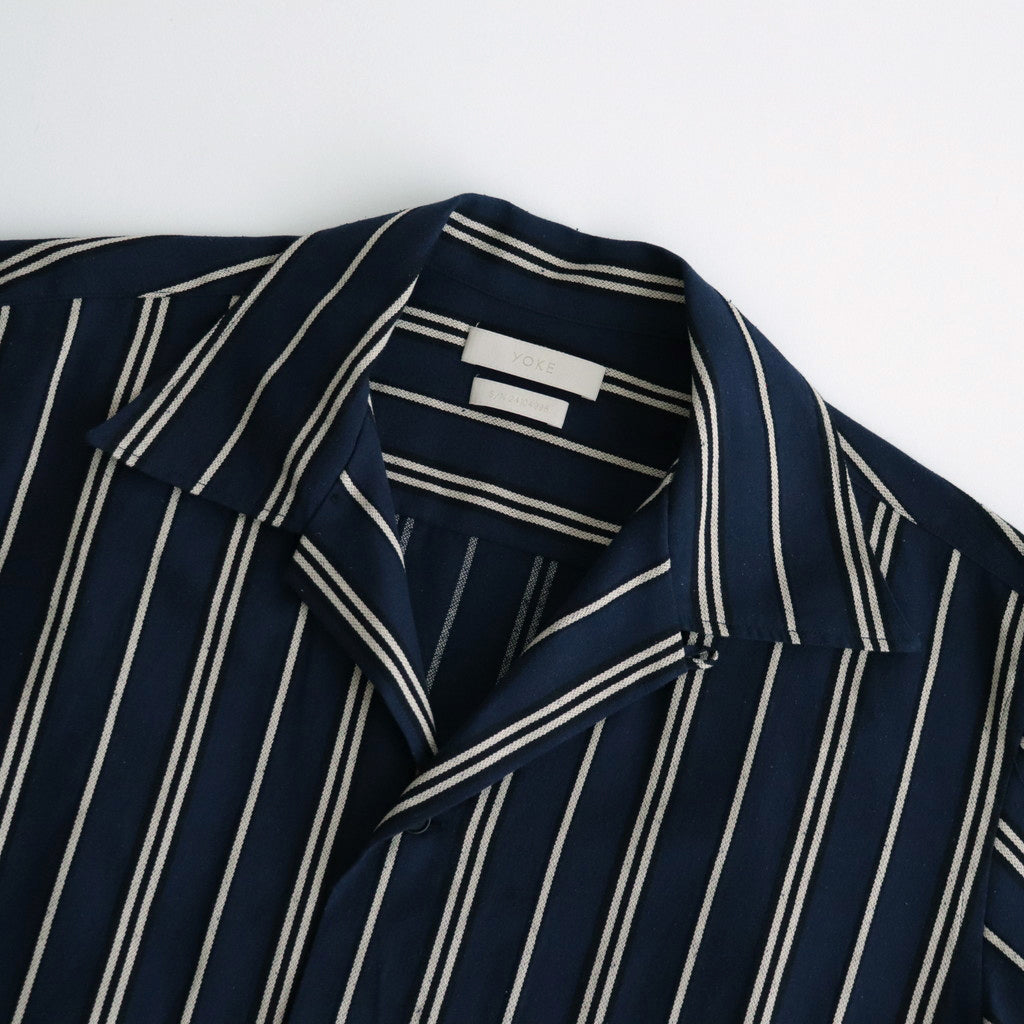 STRIPE OPEN COLLAR FRINGE SHIRT #NAVY [YK24SS0640SH]