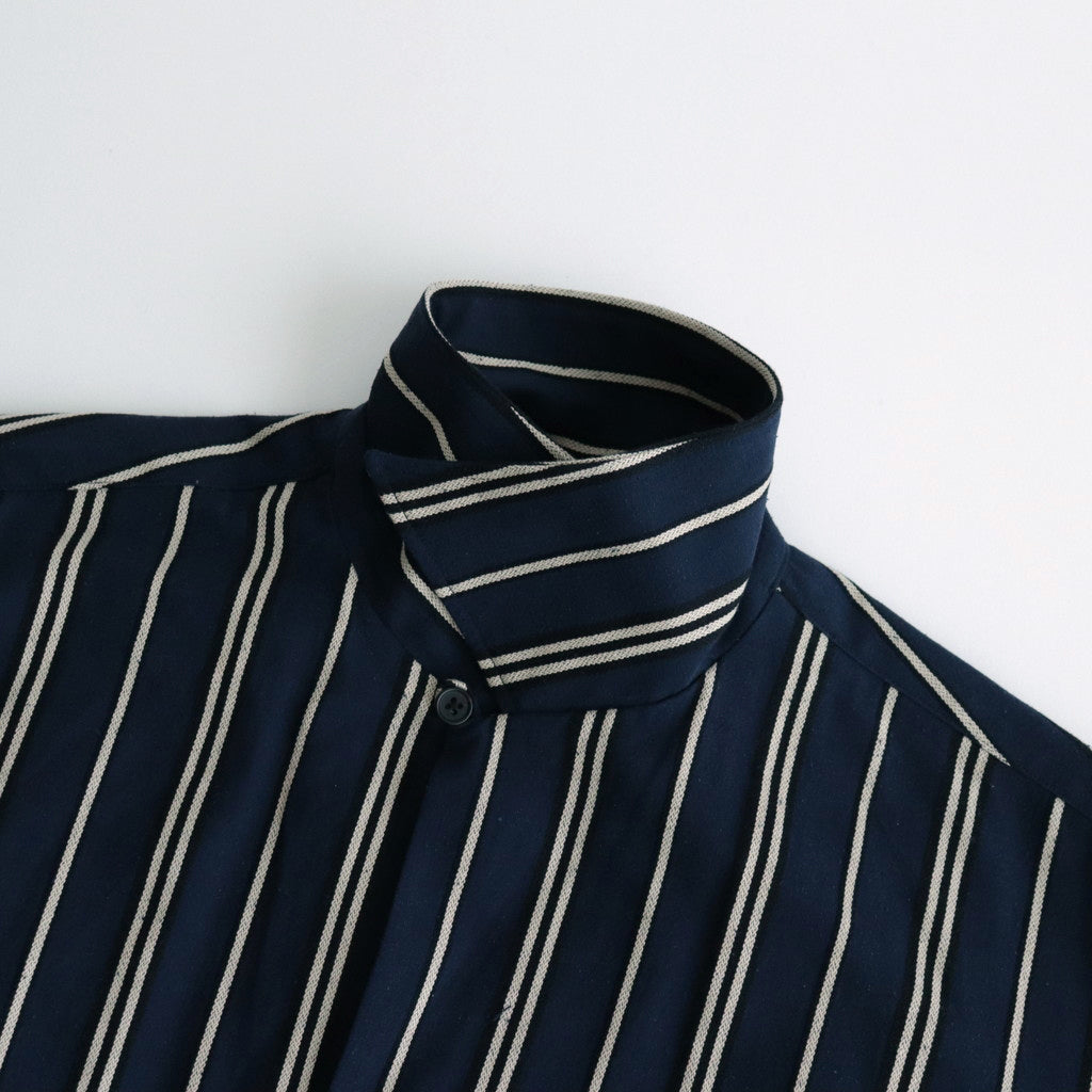 STRIPE OPEN COLLAR FRINGE SHIRT #NAVY [YK24SS0640SH]
