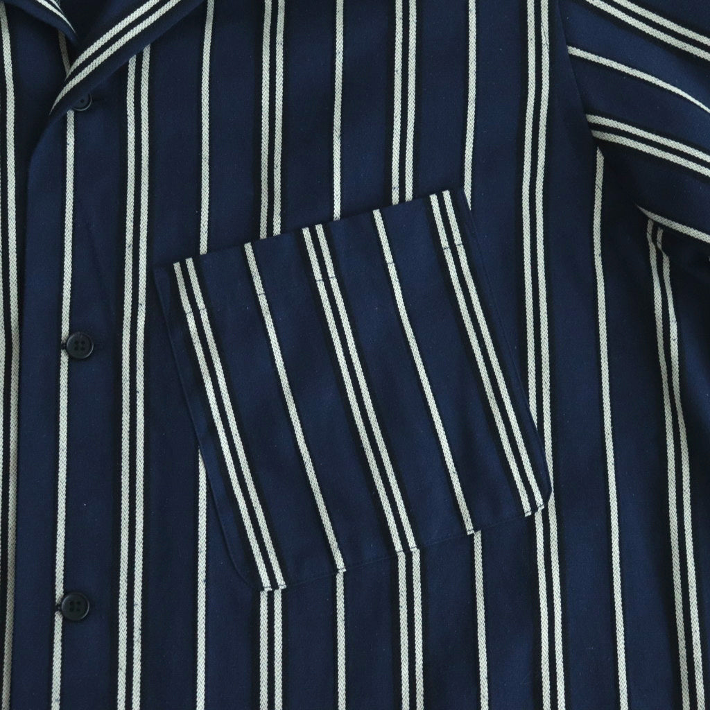 STRIPE OPEN COLLAR FRINGE SHIRT #NAVY [YK24SS0640SH]