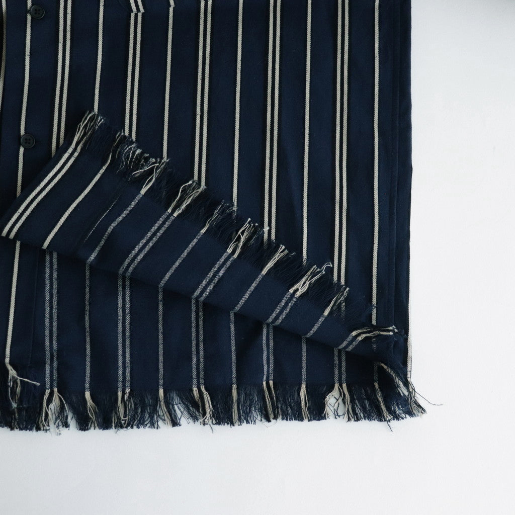 STRIPE OPEN COLLAR FRINGE SHIRT #NAVY [YK24SS0640SH]