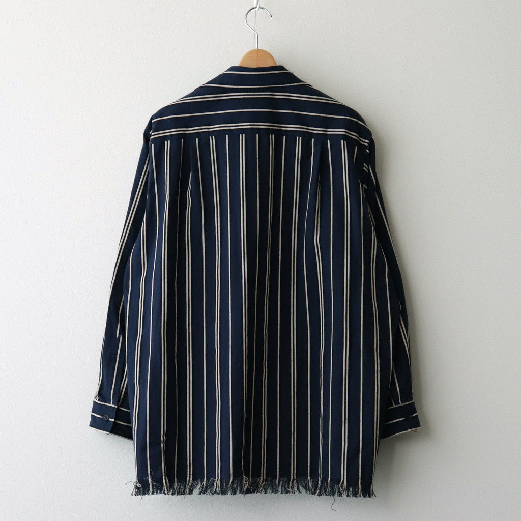 STRIPE OPEN COLLAR FRINGE SHIRT #NAVY [YK24SS0640SH]
