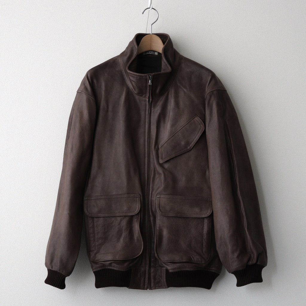 HEAVY LAMB LEATHER ZIP BLOUSON #DARK BROWN [A24AB01LA]