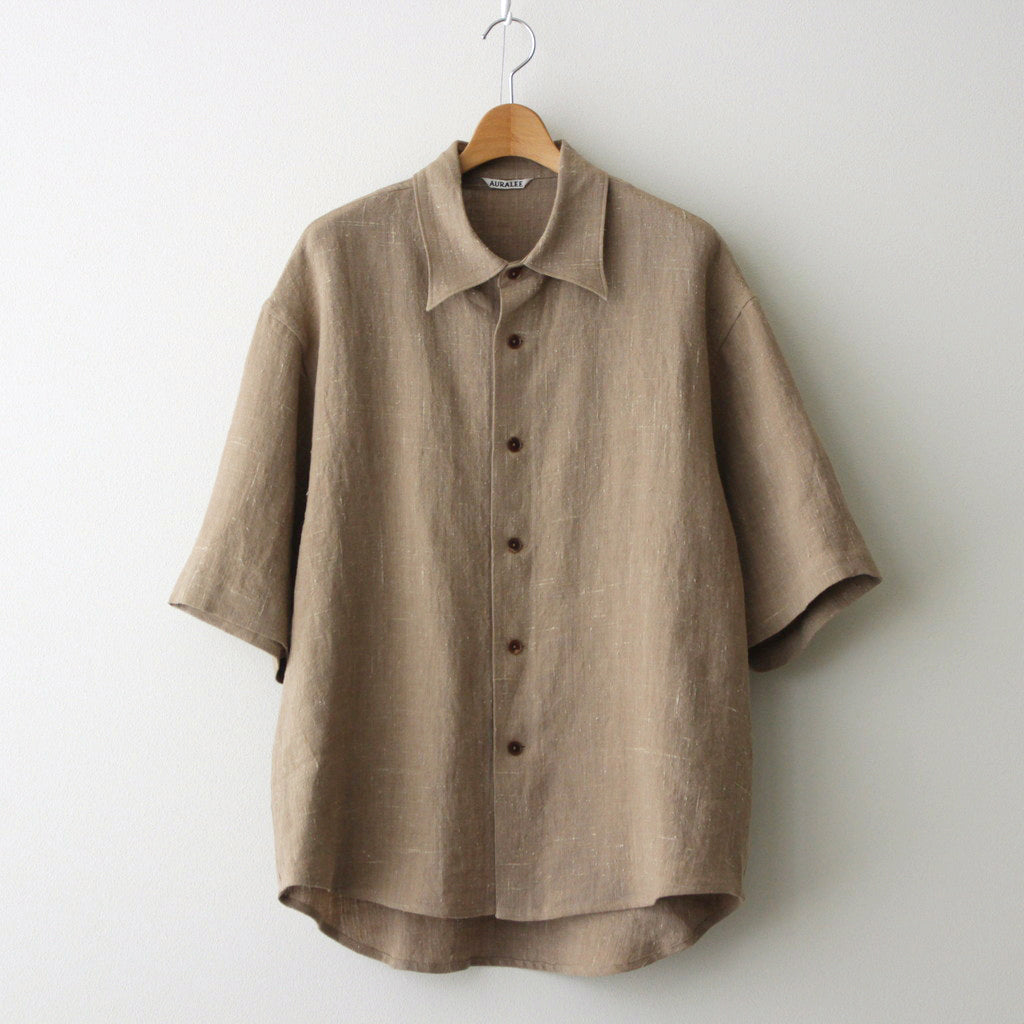 LINEN SILK TWEED HALF SLEEVED SHIRT #BROWN [A24SS01LS]