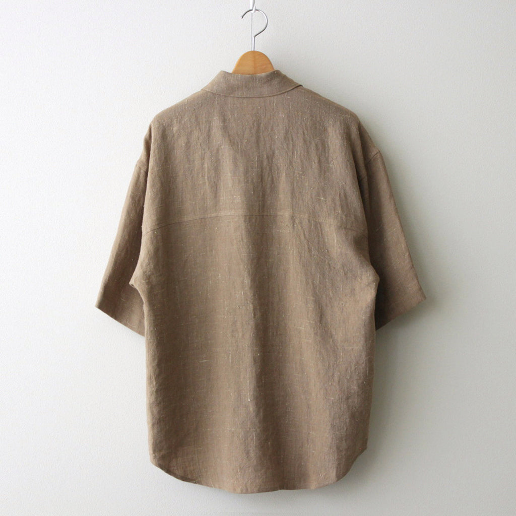 LINEN SILK TWEED HALF SLEEVED SHIRT #BROWN [A24SS01LS]