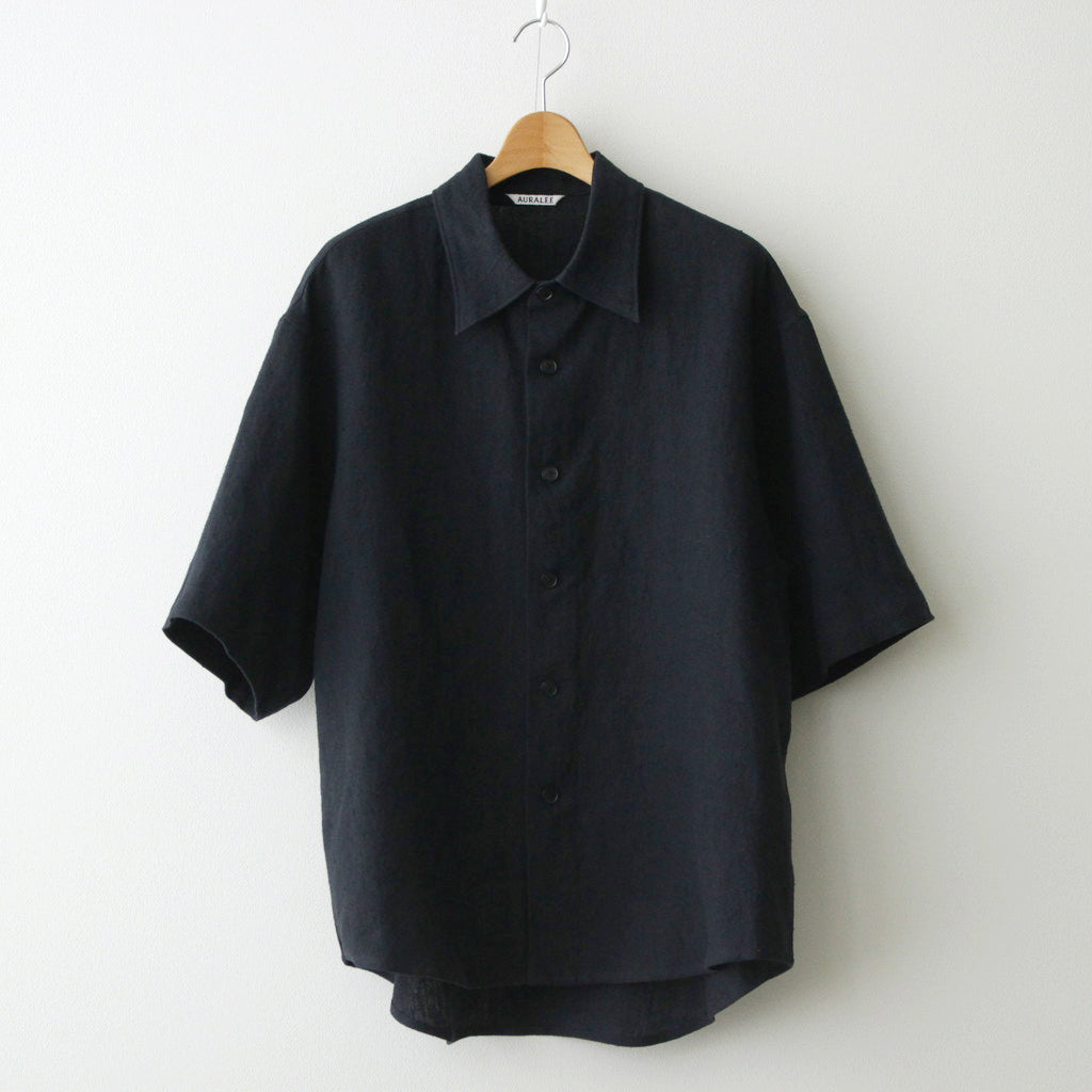 LINEN SILK TWEED HALF SLEEVED SHIRT #DARK NAVY [A24SS01LS]