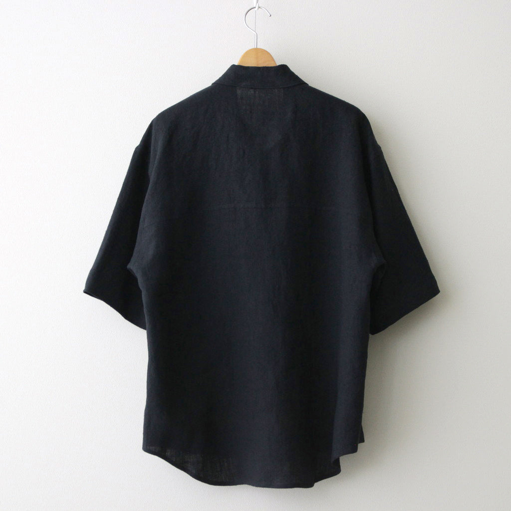 LINEN SILK TWEED HALF SLEEVED SHIRT #DARK NAVY [A24SS01LS]