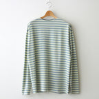 HARD TWIST COTTON BORDER BOAT NECK L/S TEE #LIGHT GREEN BORDER [A24SP01BR]