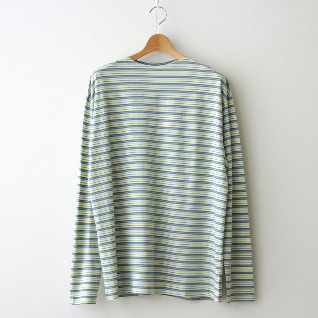 HARD TWIST COTTON BORDER BOAT NECK L/S TEE #LIGHT GREEN BORDER [A24SP01BR]