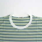 HARD TWIST COTTON BORDER TEE #LIGHT GREEN BORDER [A24ST02BR]