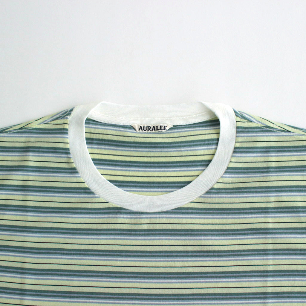 HARD TWIST COTTON BORDER TEE #LIGHT GREEN BORDER [A24ST02BR]