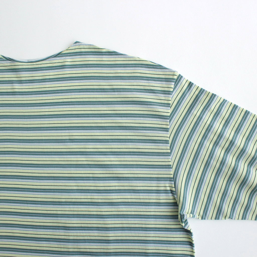 HARD TWIST COTTON BORDER BOAT NECK L/S TEE #LIGHT GREEN BORDER [A24SP01BR]