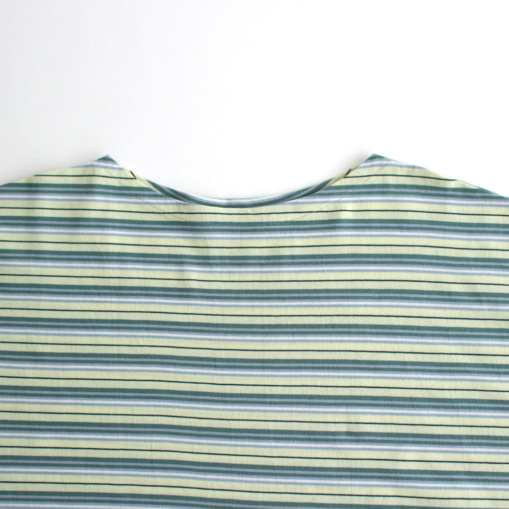 HARD TWIST COTTON BORDER BOAT NECK L/S TEE #LIGHT GREEN BORDER [A24SP01BR]