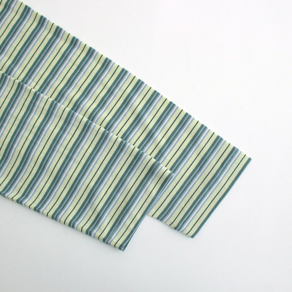 HARD TWIST COTTON BORDER BOAT NECK L/S TEE #LIGHT GREEN BORDER [A24SP01BR]