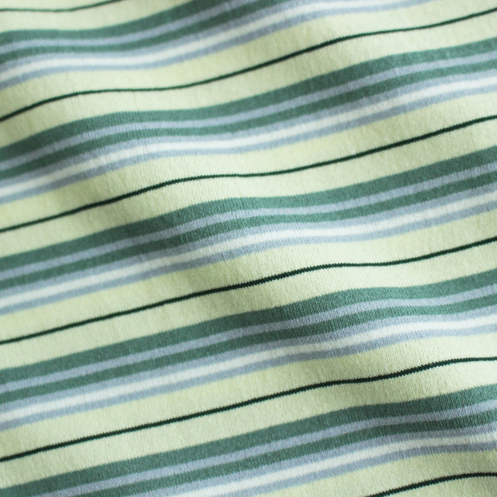 HARD TWIST COTTON BORDER BOAT NECK L/S TEE #LIGHT GREEN BORDER [A24SP01BR]