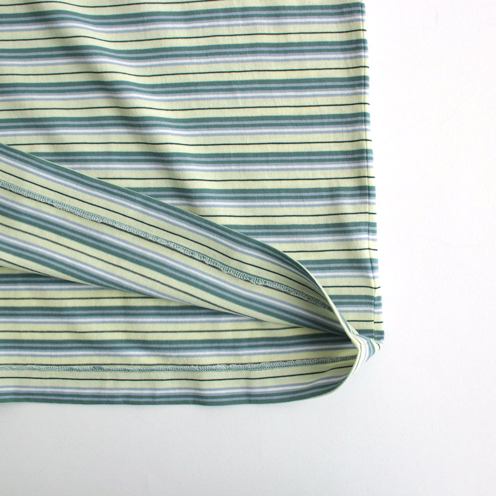 HARD TWIST COTTON BORDER BOAT NECK L/S TEE #LIGHT GREEN BORDER [A24SP01BR]