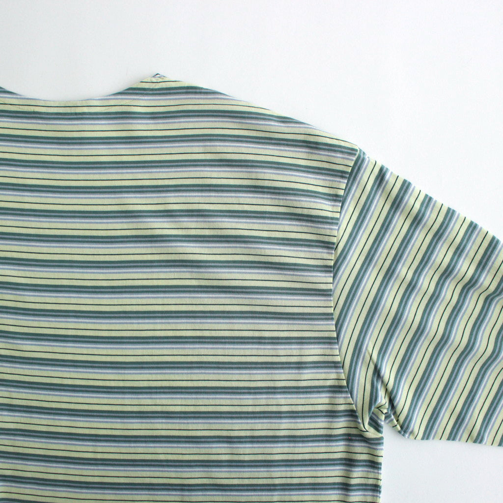 HARD TWIST COTTON BORDER BOAT NECK L/S TEE #LIGHT GREEN BORDER [A24SP01BR]