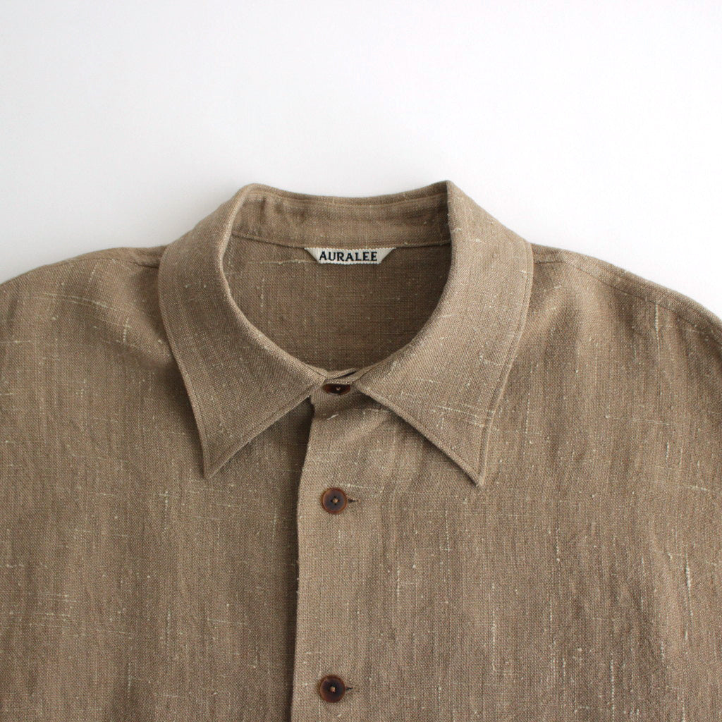 LINEN SILK TWEED HALF SLEEVED SHIRT #BROWN [A24SS01LS]