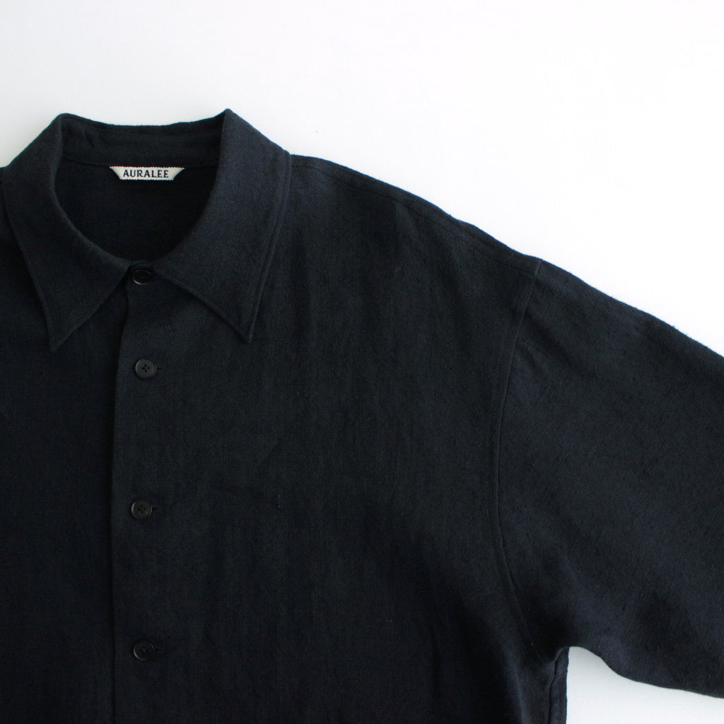 LINEN SILK TWEED HALF SLEEVED SHIRT #DARK NAVY [A24SS01LS]