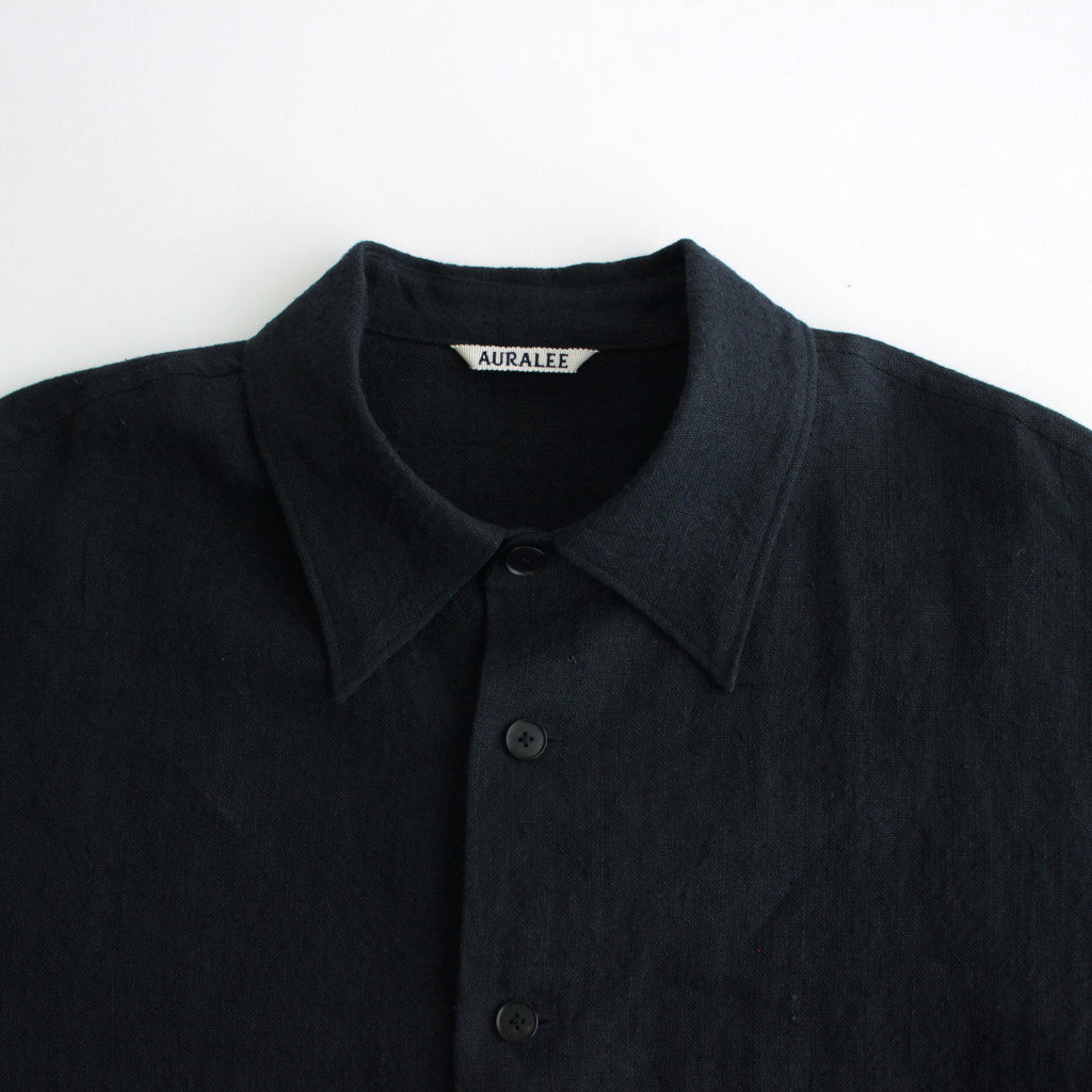 LINEN SILK TWEED HALF SLEEVED SHIRT #DARK NAVY [A24SS01LS]
