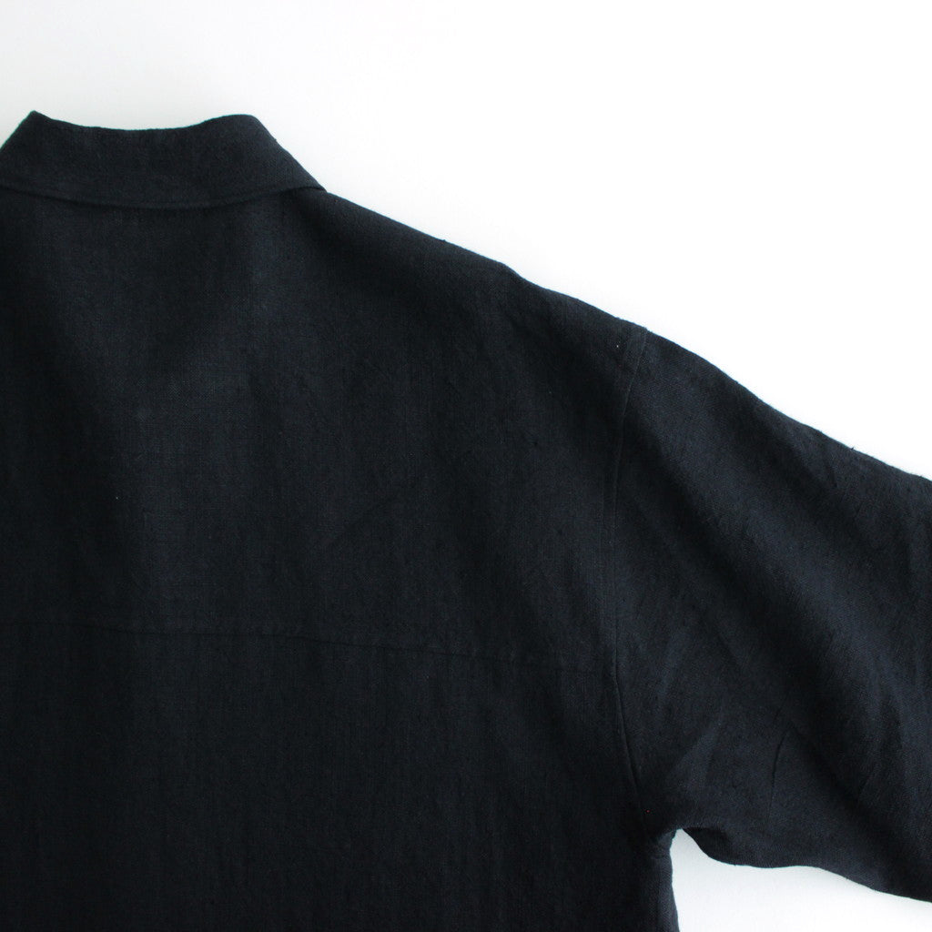 LINEN SILK TWEED HALF SLEEVED SHIRT #DARK NAVY [A24SS01LS]