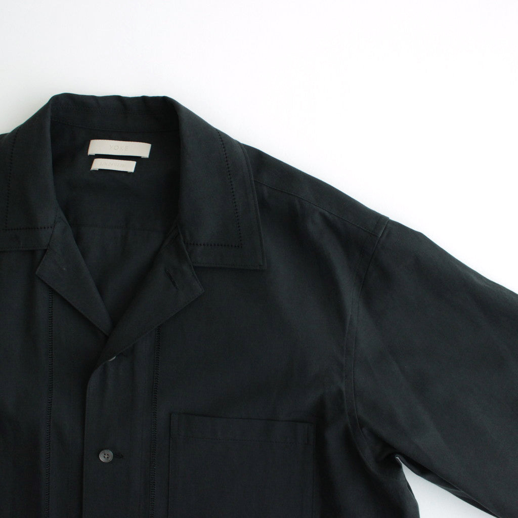 EMBROIDERY OPEN COLLAR SHIRT #BLACK [YK24SS0663SH]