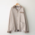 OPEN COLLAR SHIRT #BEIGE STRIPE [ST-137]