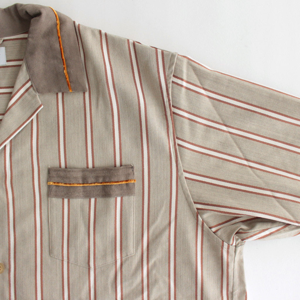 OPEN COLLAR SHIRT #BEIGE STRIPE [ST-137]