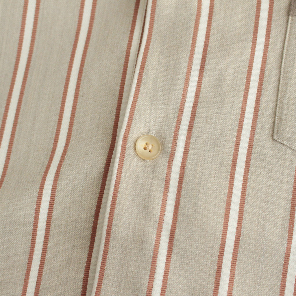 OPEN COLLAR SHIRT #BEIGE STRIPE [ST-137]