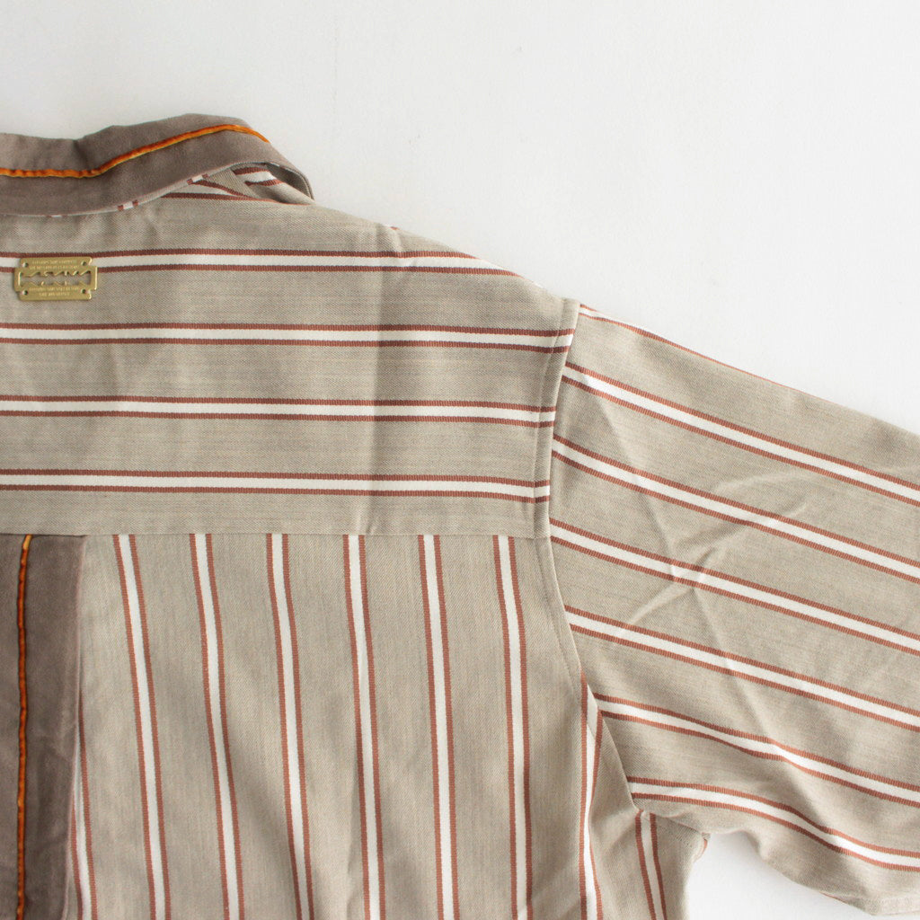 OPEN COLLAR SHIRT #BEIGE STRIPE [ST-137]