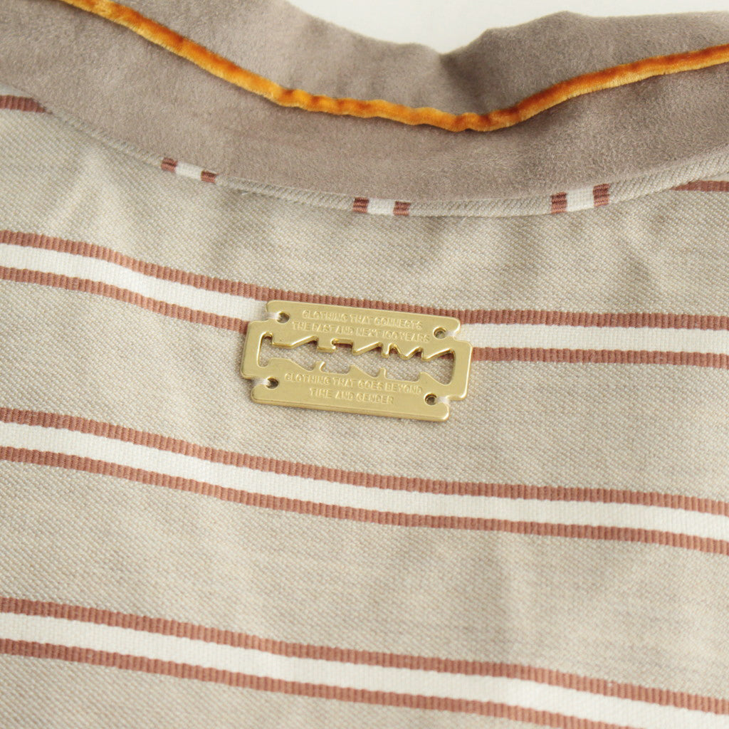 OPEN COLLAR SHIRT #BEIGE STRIPE [ST-137]