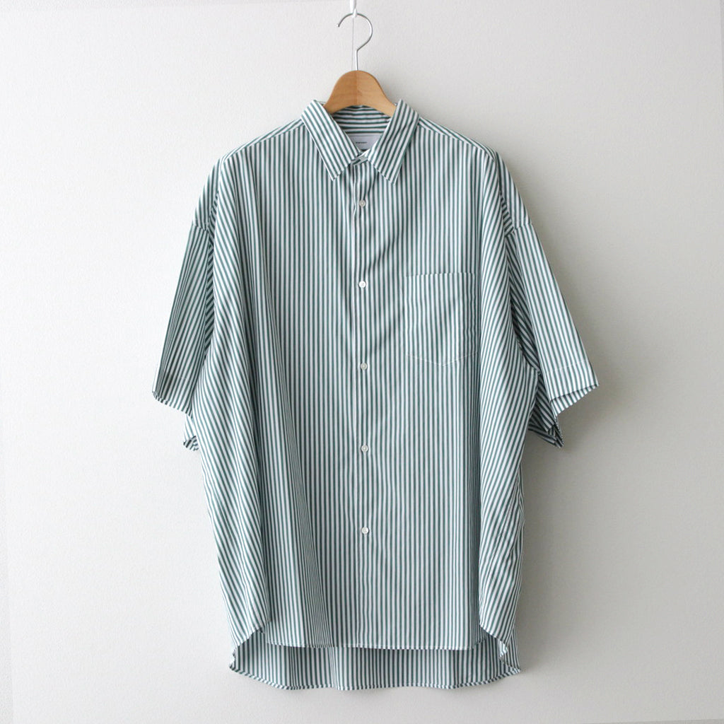 Broad S/S Oversized Regular Collar Shirt #GREEN STRIPE [GM241-50003STB]
