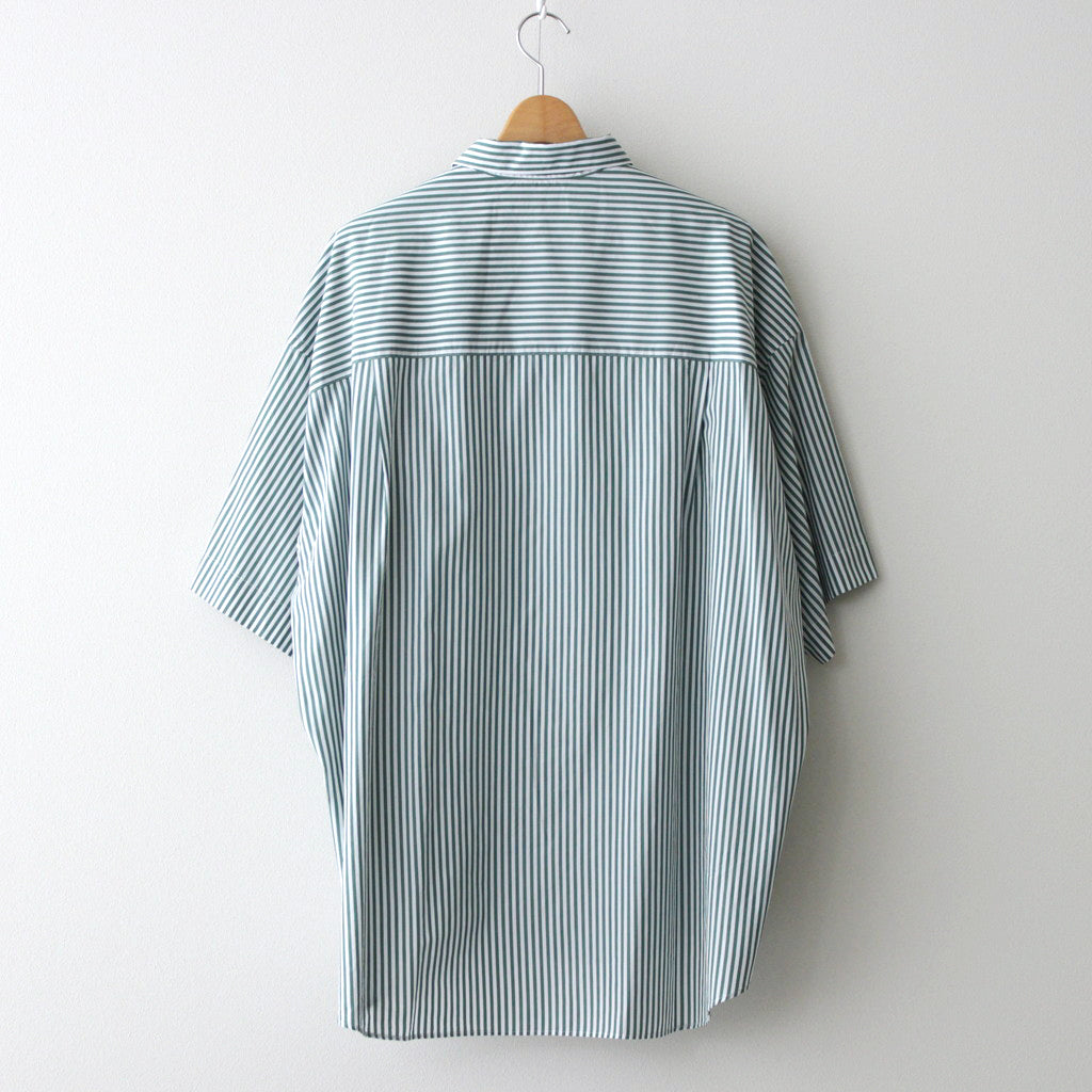 Broad S/S Oversized Regular Collar Shirt #GREEN STRIPE [GM241-50003STB]