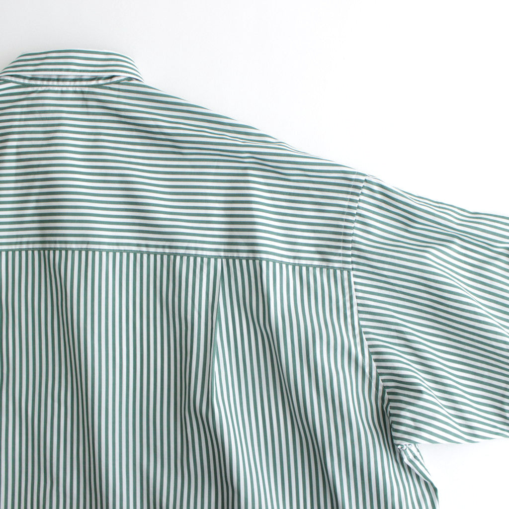 Broad S/S Oversized Regular Collar Shirt #GREEN STRIPE [GM241-50003STB]