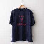 RINGER T-SHIRT LIFE IS A DRAMA #NAVY?~NAVY [H2401-CS029-3]