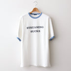 RINGER T-SHIRT STREAMING SUCKS #WHITE?~BLUE [H2401-CS029-1]