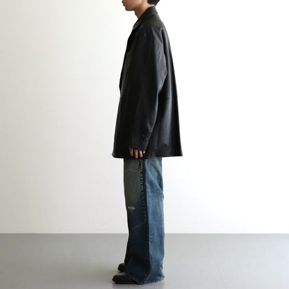 LEATHER DOUBLE BRESTED JACKET #BLACK [ST.920]