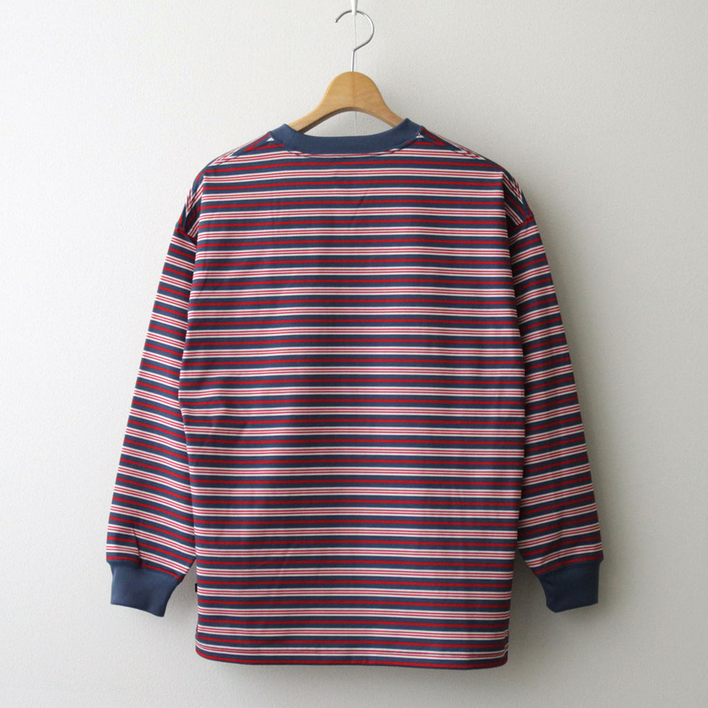 W's TECH DRAWSTRING MULTI BORDER L/S TEE #LT.NAVY / BORDEAUX [BE-34024L]