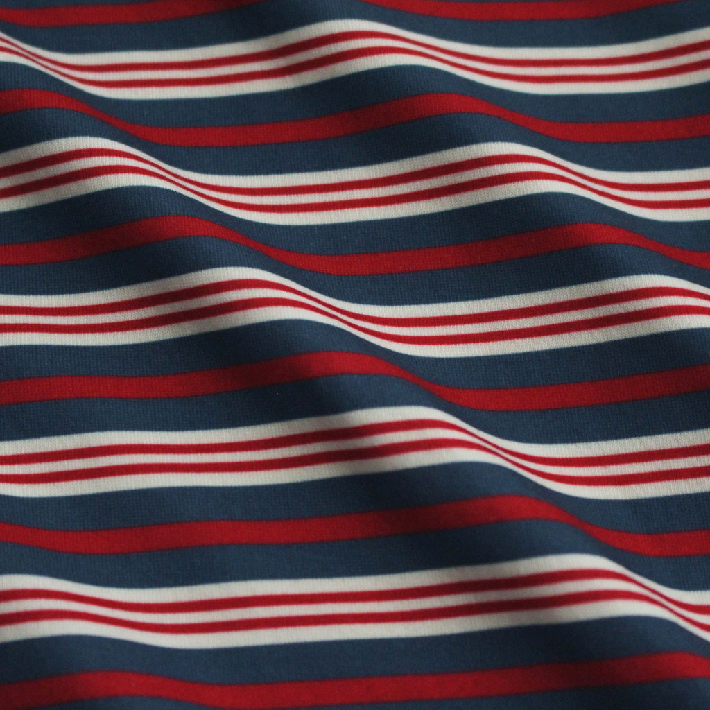 W's TECH DRAWSTRING MULTI BORDER L/S TEE #LT.NAVY / BORDEAUX [BE-34024L]