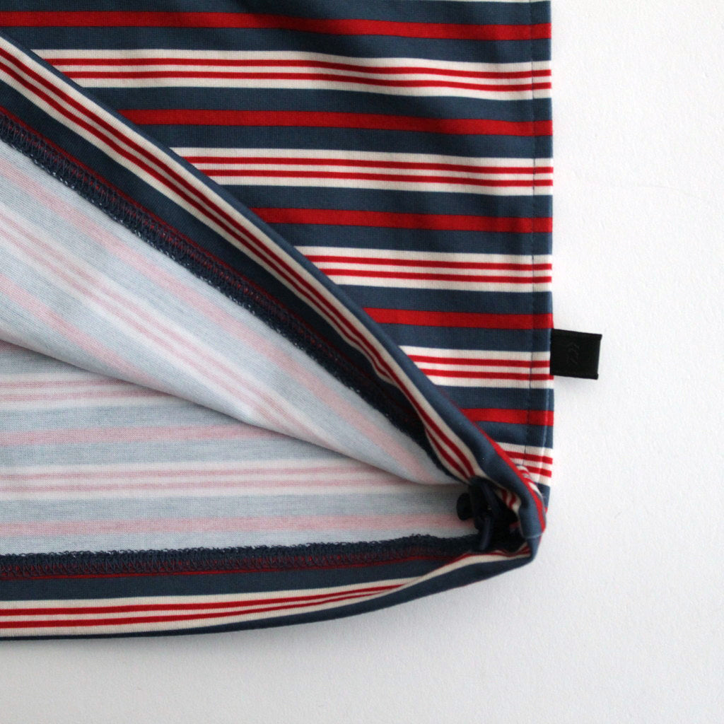 W's TECH DRAWSTRING MULTI BORDER L/S TEE #LT.NAVY / BORDEAUX [BE-34024L]