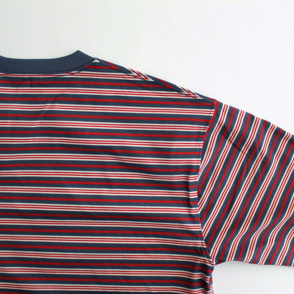 W's TECH DRAWSTRING MULTI BORDER L/S TEE #LT.NAVY / BORDEAUX [BE-34024L]