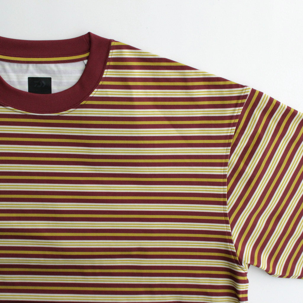 W's TECH DRAWSTRING MULTI BORDER L/S TEE #BURGUNDY / MUSTARD [BE-34024L]