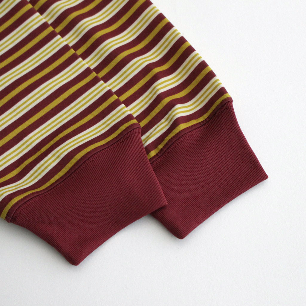 W's TECH DRAWSTRING MULTI BORDER L/S TEE #BURGUNDY / MUSTARD [BE-34024L]