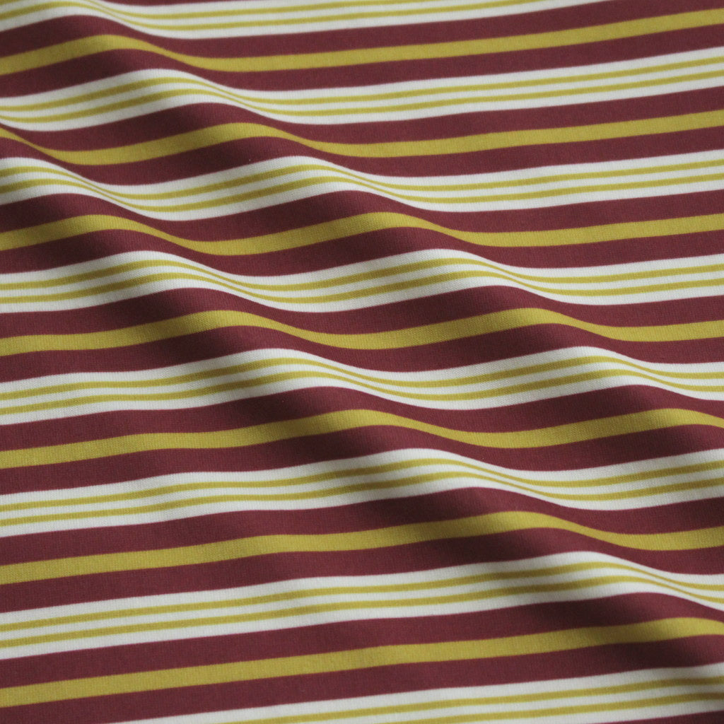 W's TECH DRAWSTRING MULTI BORDER L/S TEE #BURGUNDY / MUSTARD [BE-34024L]