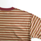 W's TECH DRAWSTRING MULTI BORDER L/S TEE #BURGUNDY / MUSTARD [BE-34024L]