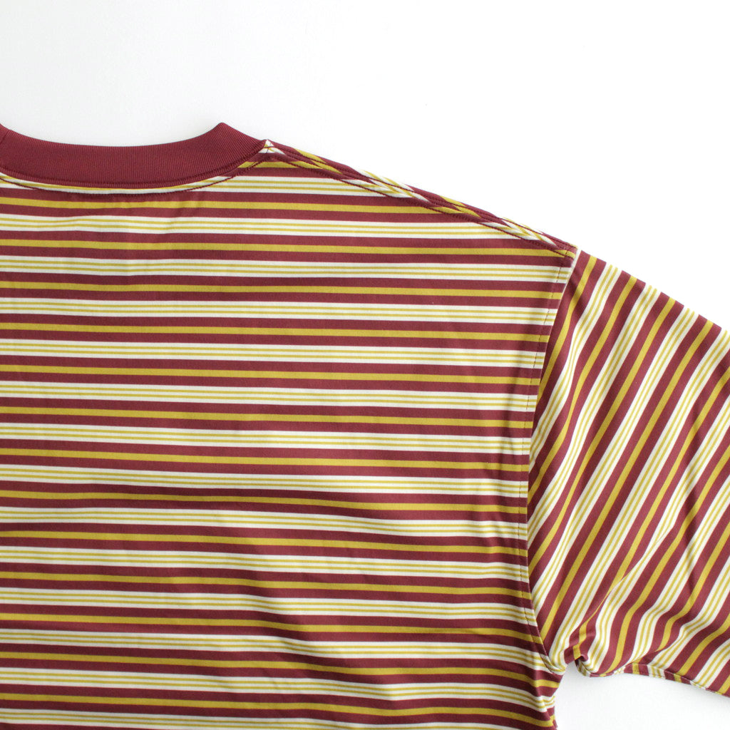W's TECH DRAWSTRING MULTI BORDER L/S TEE #BURGUNDY / MUSTARD [BE-34024L]